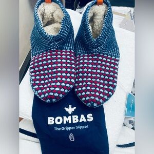 Bombas Blue and White Knit Slippers